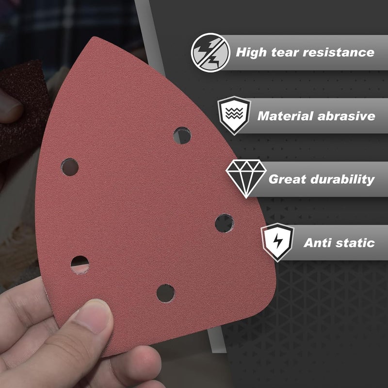 LOLOLE 50PCS Mouse Detail Sander Sandpaper, 120 Grits Triangle Sanding Pads, 5 Holes Sanding Sheets Sandpaper Assortment, Sander Pads Sander Paper Mouse Sand Paper for Sanding Polishing - Image 2